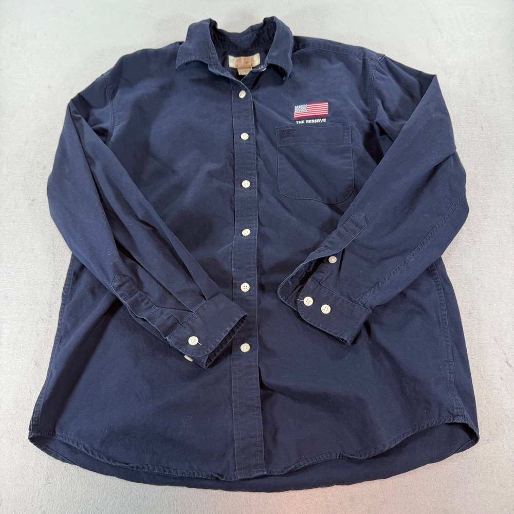 Cutter & Buck Women's Button Down Shirt Small Navy Blue Cotton Flag Reserve
